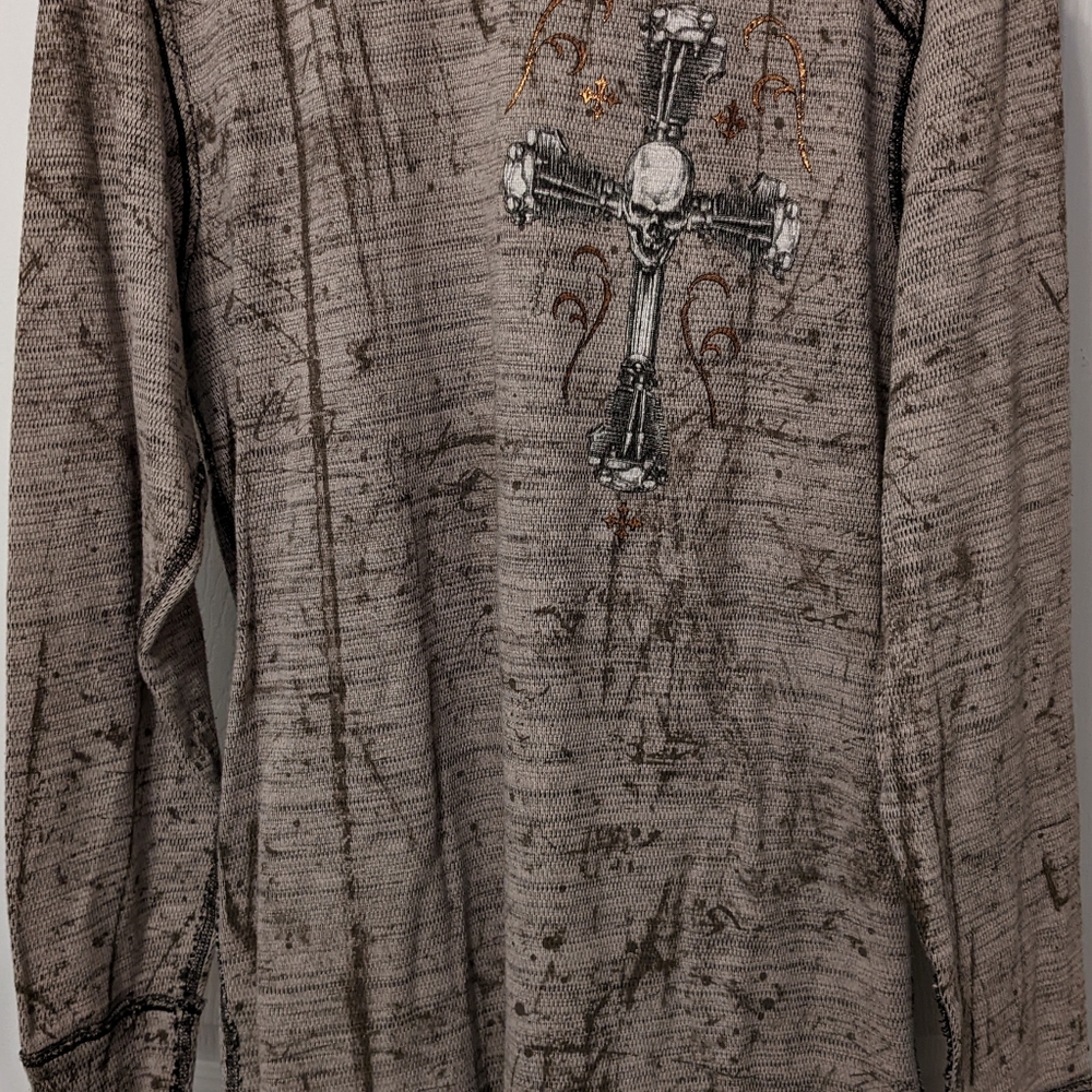 Men's XL Affliction shirt. Reversible. Tan & Black. Black & deep burnt orange.